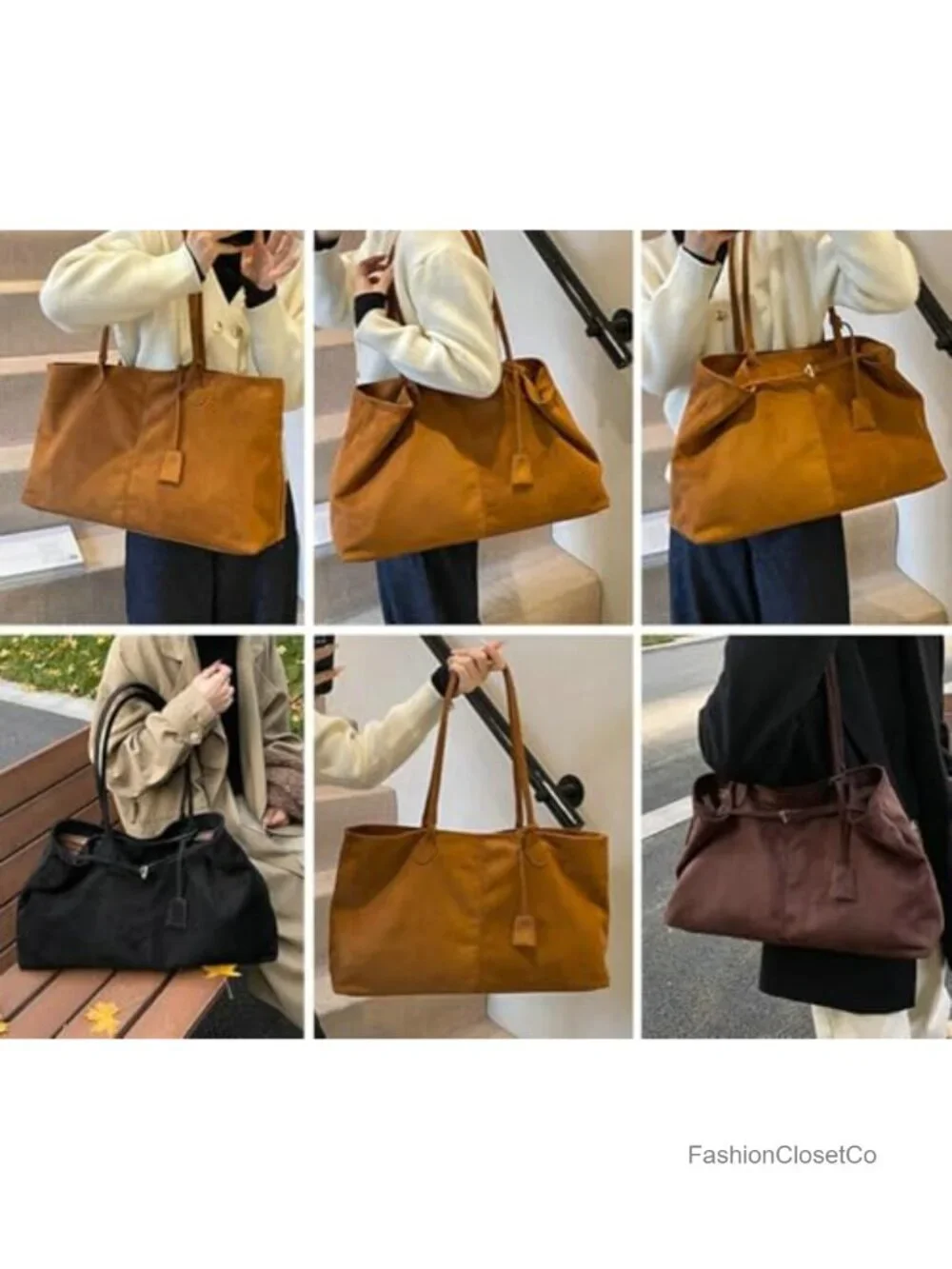 Oversized Suede Tote Handbag Top Handle Satchel Purse for Women Hobo Shoulder